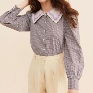 gingham button up blouse